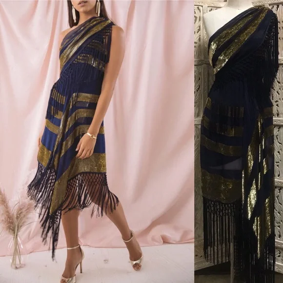 Alice McCall Dresses Alice Mccall Gold One Shoulder Fringe